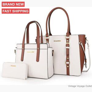 3-Piece PU Leather Tote Satchel Set with Wallet Adjustable Strap